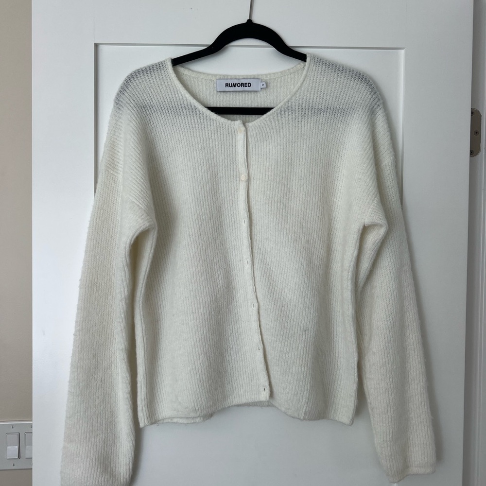 Rumored White/Ivory Cardigan Sweater
